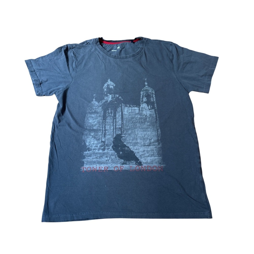 Tower of London Graphic T-Shirt Mens Gray Raven Castle Souvenir SIZE L